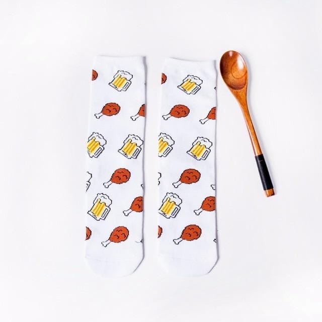 Femmes chaussettes drôle mignon dessin animé Fruits banane avocat citron oeuf Cookie beignets nourriture heureux japonais Harajuku skateboard chaussettes