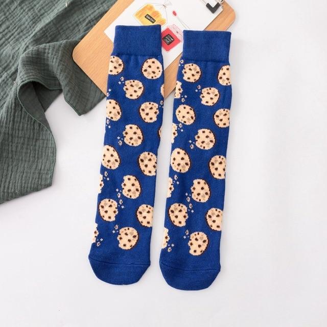 Femmes chaussettes drôle mignon dessin animé Fruits banane avocat citron oeuf Cookie beignets nourriture heureux japonais Harajuku skateboard chaussettes