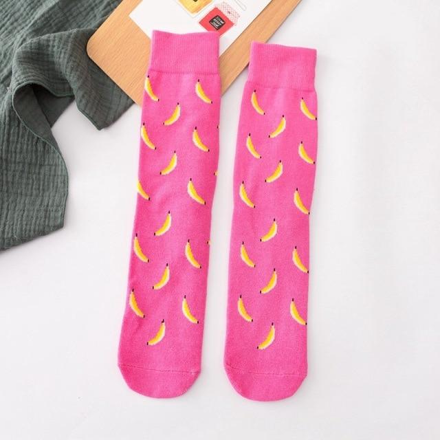 Femmes chaussettes drôle mignon dessin animé Fruits banane avocat citron oeuf Cookie beignets nourriture heureux japonais Harajuku skateboard chaussettes