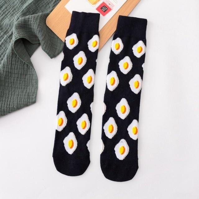 Femmes chaussettes drôle mignon dessin animé Fruits banane avocat citron oeuf Cookie beignets nourriture heureux japonais Harajuku skateboard chaussettes