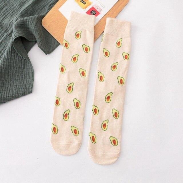 Femmes chaussettes drôle mignon dessin animé Fruits banane avocat citron oeuf Cookie beignets nourriture heureux japonais Harajuku skateboard chaussettes