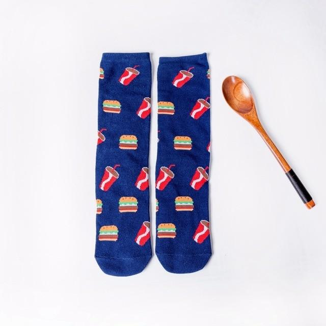 Femmes chaussettes drôle mignon dessin animé Fruits banane avocat citron oeuf Cookie beignets nourriture heureux japonais Harajuku skateboard chaussettes