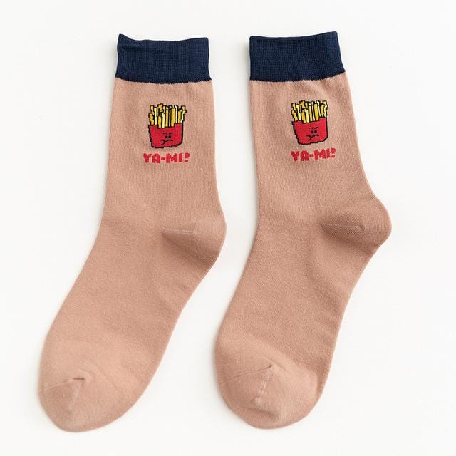 Femmes chaussettes drôle mignon dessin animé Fruits banane avocat citron oeuf Cookie beignets nourriture heureux japonais Harajuku skateboard chaussettes