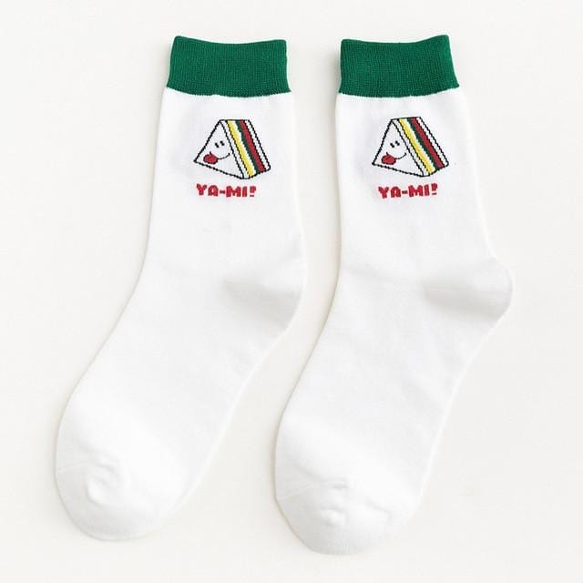 Femmes chaussettes drôle mignon dessin animé Fruits banane avocat citron oeuf Cookie beignets nourriture heureux japonais Harajuku skateboard chaussettes