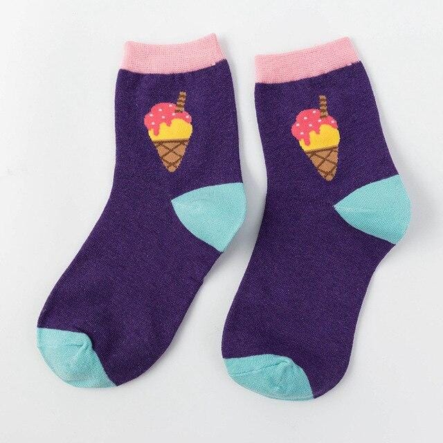 Femmes chaussettes drôle mignon dessin animé Fruits banane avocat citron oeuf Cookie beignets nourriture heureux japonais Harajuku skateboard chaussettes