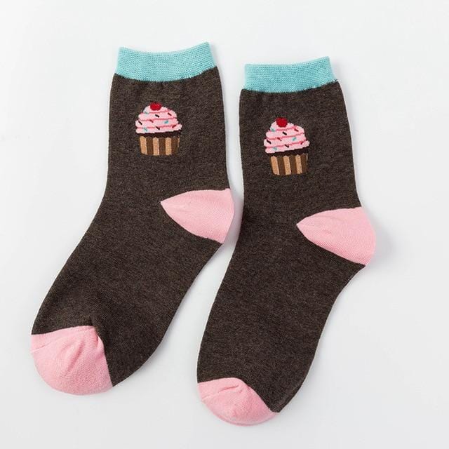 Femmes chaussettes drôle mignon dessin animé Fruits banane avocat citron oeuf Cookie beignets nourriture heureux japonais Harajuku skateboard chaussettes