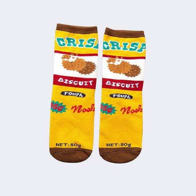 Femmes chaussettes drôle mignon dessin animé Fruits banane avocat citron oeuf Cookie beignets nourriture heureux japonais Harajuku skateboard chaussettes