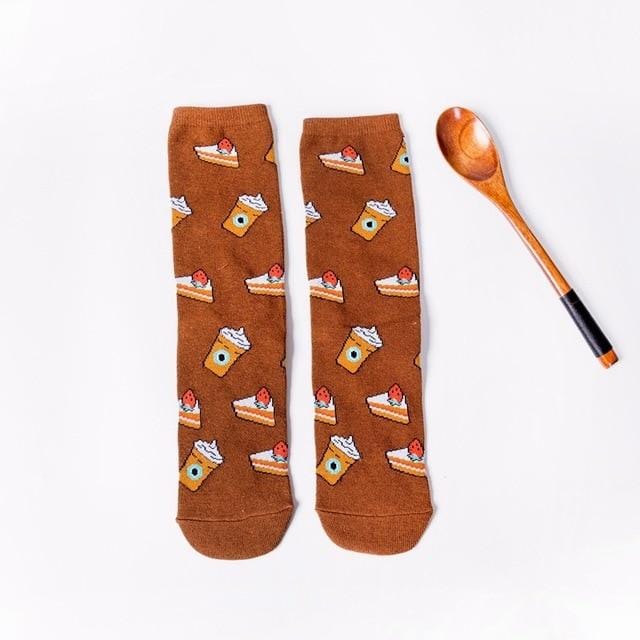 Femmes chaussettes drôle mignon dessin animé Fruits banane avocat citron oeuf Cookie beignets nourriture heureux japonais Harajuku skateboard chaussettes