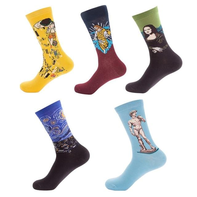 JULY'S SONG Happy Socks Men Funny Art Dress Socks Color Lot Men's Summer Fashion Socks Set Print Van Gogh Art Socks