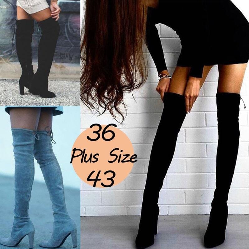 Women Over The Knee Boots Sexy Elastic High Heel Winter Thigh High Slim Boots Fashion Pointed Toe Stretch Lace Long Boots Ladies