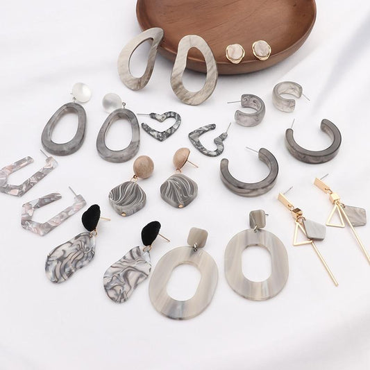 MENGJIQIAO 2019 nouveau irrégulier géométrique rond <span>gris</span> acrylique déclaration longues boucles d'oreilles goutte acide acétique résine boucles d'oreilles pour les femmes