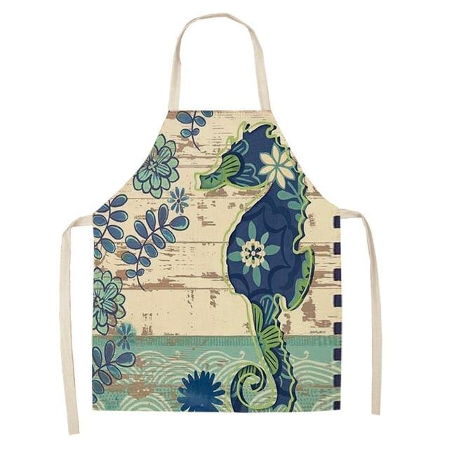 Marine Animals Printed Kitchen Aprons for Women Kids Sleeveless Cotton Linen Bibs Cooking Baking Cleaning Tools 53*65cm GT1299