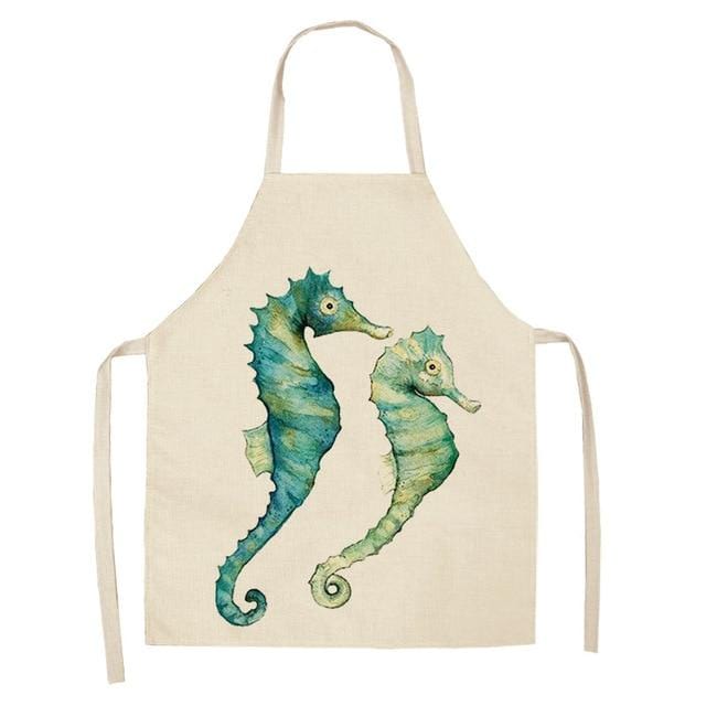 Marine Animals Printed Kitchen Aprons for Women Kids Sleeveless Cotton Linen Bibs Cooking Baking Cleaning Tools 53*65cm GT1299