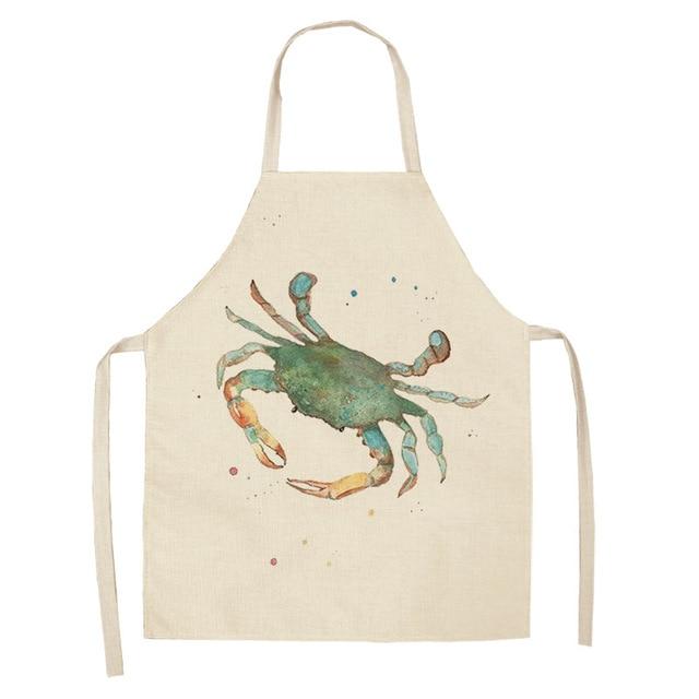 Marine Animals Printed Kitchen Aprons for Women Kids Sleeveless Cotton Linen Bibs Cooking Baking Cleaning Tools 53*65cm GT1299