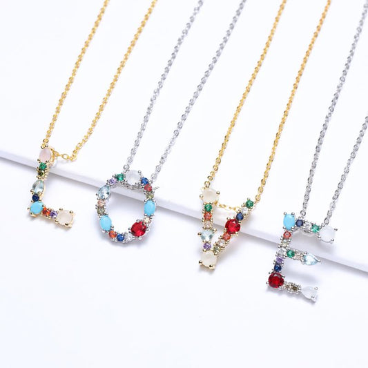 Multicolor charm Gold pendant necklace micro pave zircon initial 26 letter necklaces Couple Name necklace Christmas gift