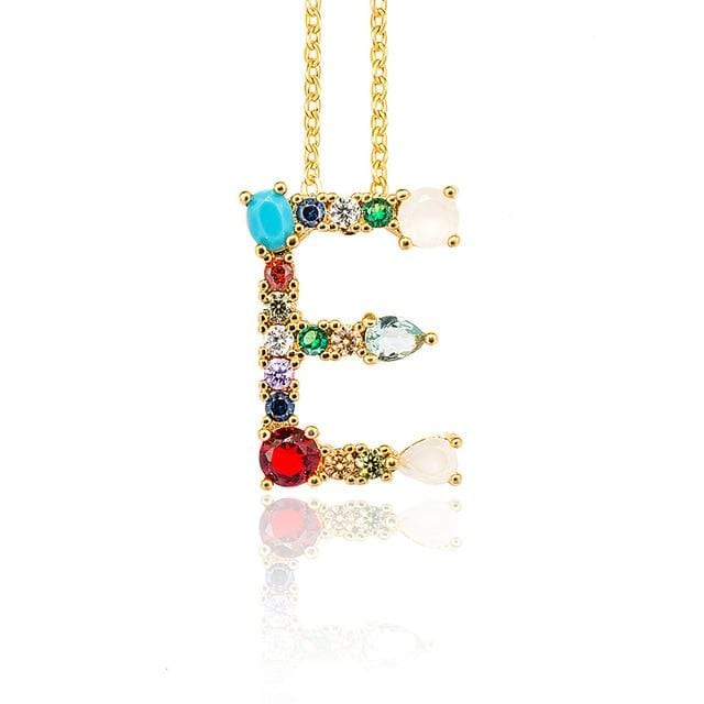 Multicolor charm Gold pendant necklace micro pave zircon initial 26 letter necklaces Couple Name necklace Christmas gift