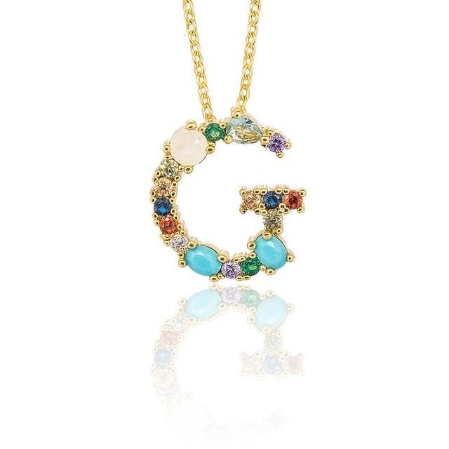 Multicolor charm Gold pendant necklace micro pave zircon initial 26 letter necklaces Couple Name necklace Christmas gift