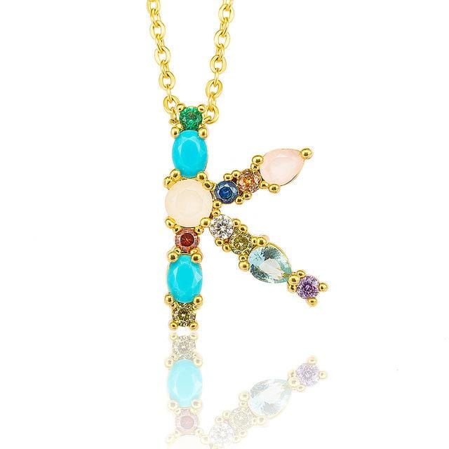 Multicolor charm Gold pendant necklace micro pave zircon initial 26 letter necklaces Couple Name necklace Christmas gift