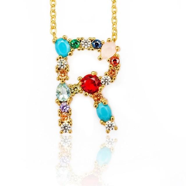 Multicolor charm Gold pendant necklace micro pave zircon initial 26 letter necklaces Couple Name necklace Christmas gift