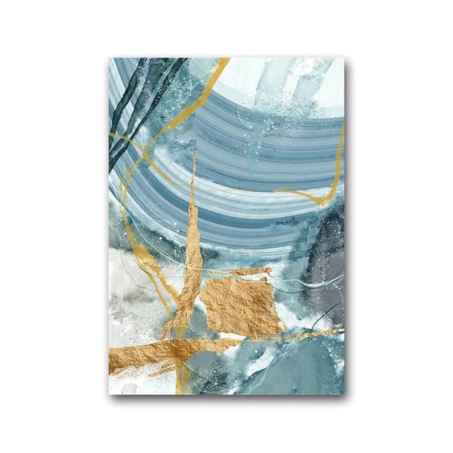 Modern Abstract Canvas Painting Poster and Print for Living Room Blue Bedroom Home Decor Picture Large Wall Art Golden Unframed