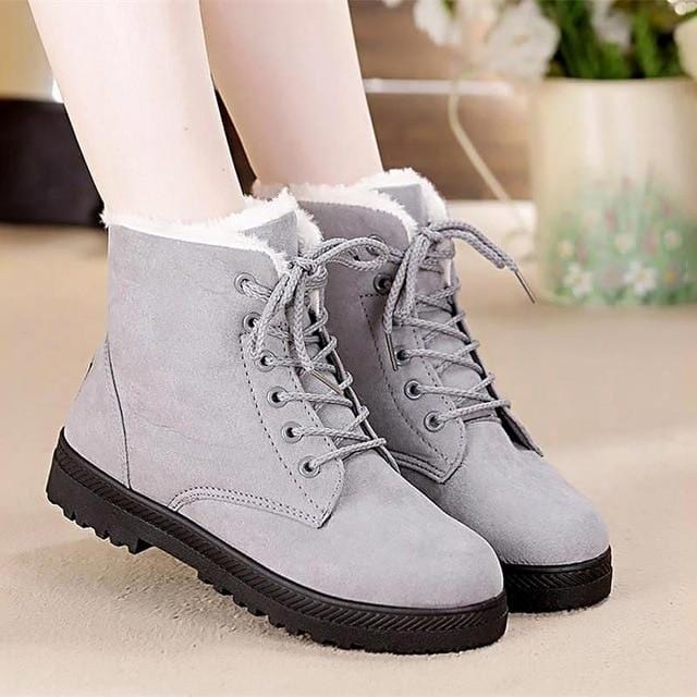 Snow boots 2019 warm fur plush Insole women winter boots square heels flock ankle boots women shoes lace-up winter shoes woman