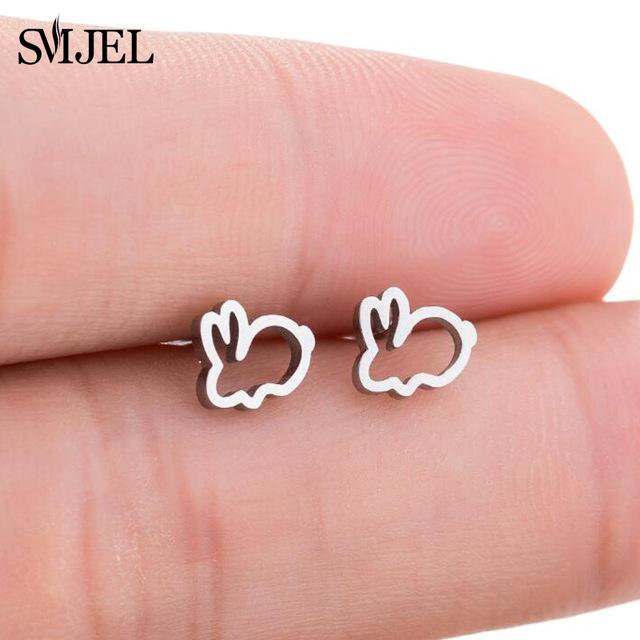 SMJEL Stainless Steel Mickey Stud Earrings for Women Girls Minimalist Fox Cat Hedgehog Earings Jewelry Animal Accessories Gifts