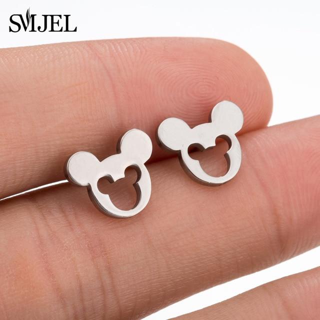 SMJEL – boucles d'oreilles Mickey en acier inoxydable pour femmes et filles, minimaliste, renard, chat, hérisson, bijoux, accessoires animaux, cadeaux