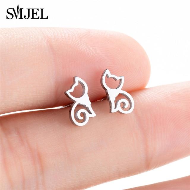 SMJEL – boucles d'oreilles Mickey en acier inoxydable pour femmes et filles, minimaliste, renard, chat, hérisson, bijoux, accessoires animaux, cadeaux