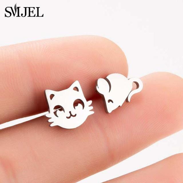 SMJEL – boucles d'oreilles Mickey en acier inoxydable pour femmes et filles, minimaliste, renard, chat, hérisson, bijoux, accessoires animaux, cadeaux