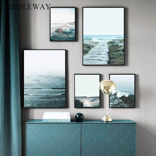 Affiche de vagues d'océan de plage de mer, décoration nordique, tableau d'art mural imprimé, peinture sur toile, décor de maison scandinave moderne