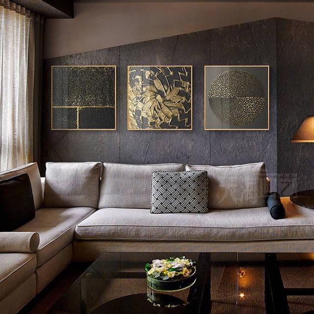 Abstract Gold Black White Modern Square Texture Canvas Painting Posters And Prints Home Decor Wall Art Pictures For Living Room