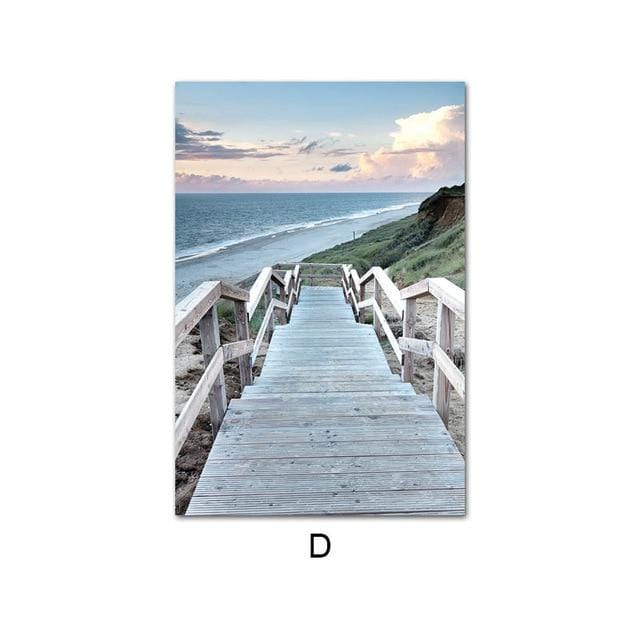 Ocean Sea Beach Bridge Canvas Poster Nordic Nature Seascape Wall Art Print Painting Scandinavian Living Room Decoration Picture