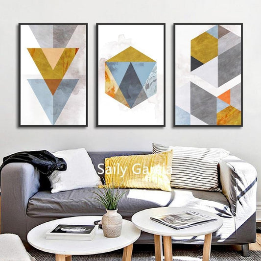 Abstract Triangle Hexagon Geometry Mosaic Combination Canvas Paintings Poster And Print Decorative Wall Art Pictures Living Room