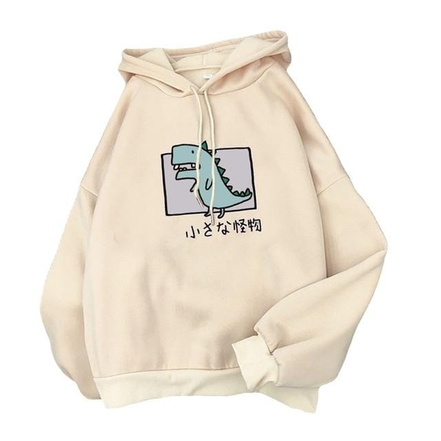 Harajuku Cartoon Dinosaur Print Hoodies Women Casual Long Sleeve Loose Hooded Sweatshirt Autumn Winter Fleece Hoody Pullover Top