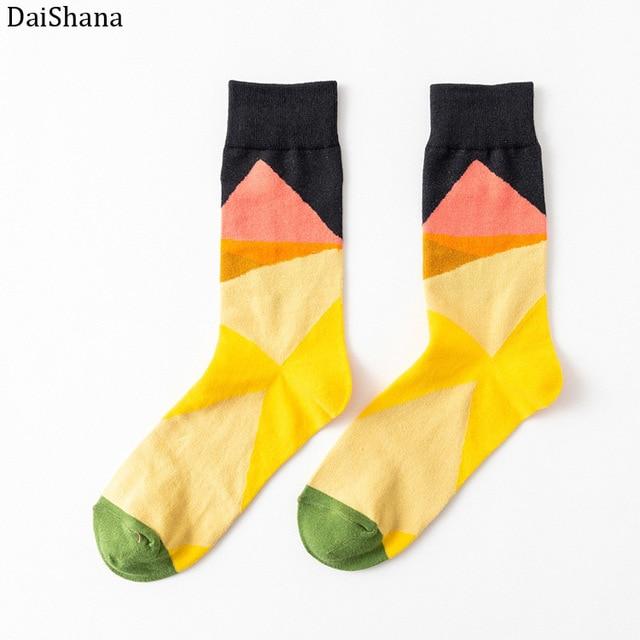 DaiShana 1 Pair New Arrival Women Socks Harajuku Creative Flower And Bird Sketch Print Cotton Socks Funny Casual Fashion Happy Mid Socks European And American-Style INS Network Red Tide Socks Mujer Calzini Donna