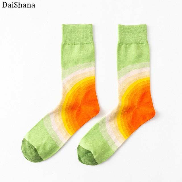 DaiShana 1 Pair New Arrival Women Socks Harajuku Creative Flower And Bird Sketch Print Cotton Socks Funny Casual Fashion Happy Mid Socks European And American-Style INS Network Red Tide Socks Mujer Calzini Donna