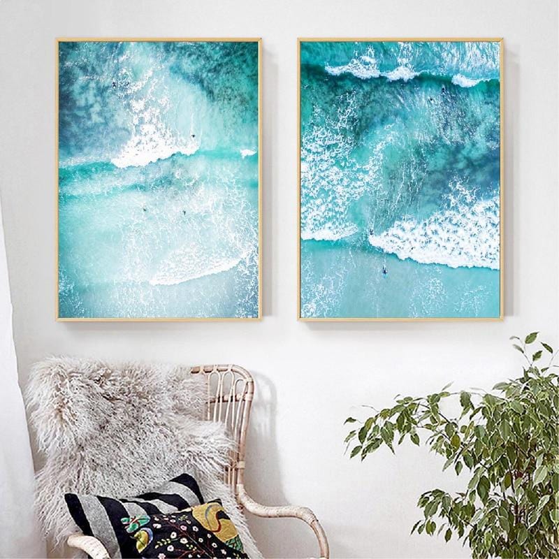 Ocean Wave Wall Art Canvas Painting Beach Surf Aerial Prints Nordic Posters Modern Beach Landscape Picture for Living Room Decor