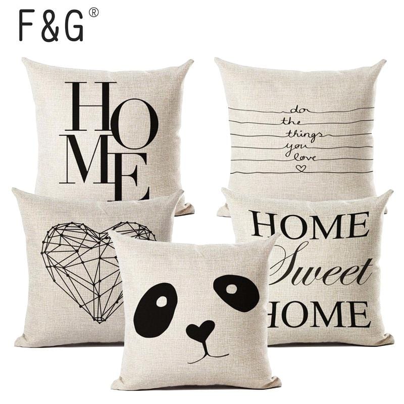 Letter Love Home Cushion Covers Linen Black White Pillow Cover Sofa Bed Nordic Decorative Pillow Case 45x45cm