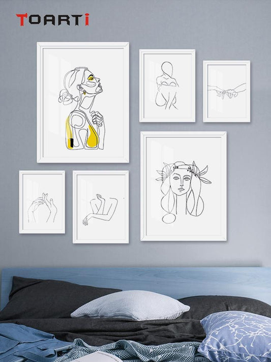 Abstract Women Line Drawing Nordic Poster&Prints Modern Canvas Painting Wall Art Yellow Girl Wall Picture Bedroom Home Decor