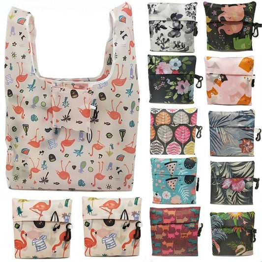 GABWE New Flamingo Recycle Shopping Bag Eco Reusable Shopping Tote Bag Cartoon Floral Shoulder Folding Pouch Handbags Printing