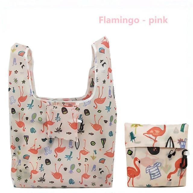 GABWE New Flamingo Recycle Shopping Bag Eco Reusable Shopping Tote Bag Cartoon Floral Shoulder Folding Pouch Handbags Printing