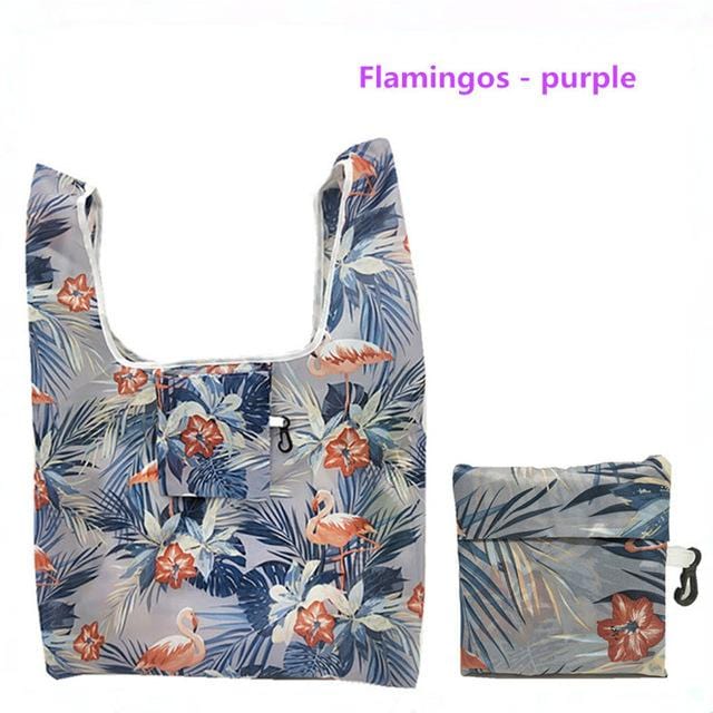 GABWE New Flamingo Recycle Shopping Bag Eco Reusable Shopping Tote Bag Cartoon Floral Shoulder Folding Pouch Handbags Printing