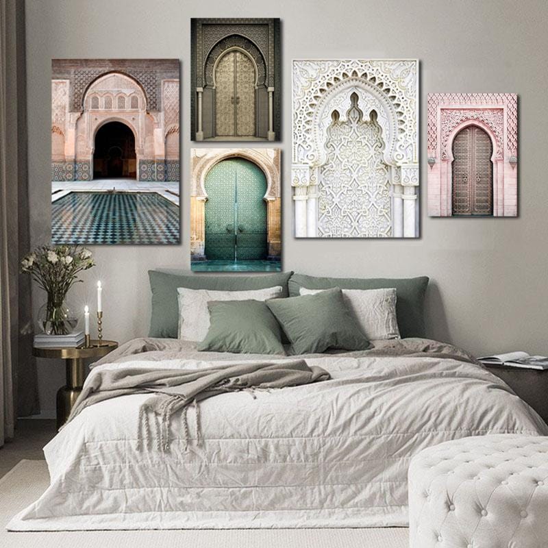 Morocco Door Nordic Poster Wall Art Canvas Painting Scenery Religion Casablanca Palace Wall Pictures For Living Room Unframed