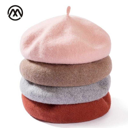 Lady spring Winter Berets Hat Painter style hat Women Wool Vintage Berets Solid Color Caps Female Bonnet Warm Walking Cap