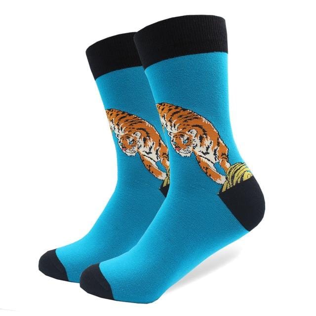 1 Paar lustige gekämmte Baumwolle Marken-Männer-Crew-Socken Neuheit Tiger Koala Känguru Muster buntes Kleid lässige Hochzeitssocken