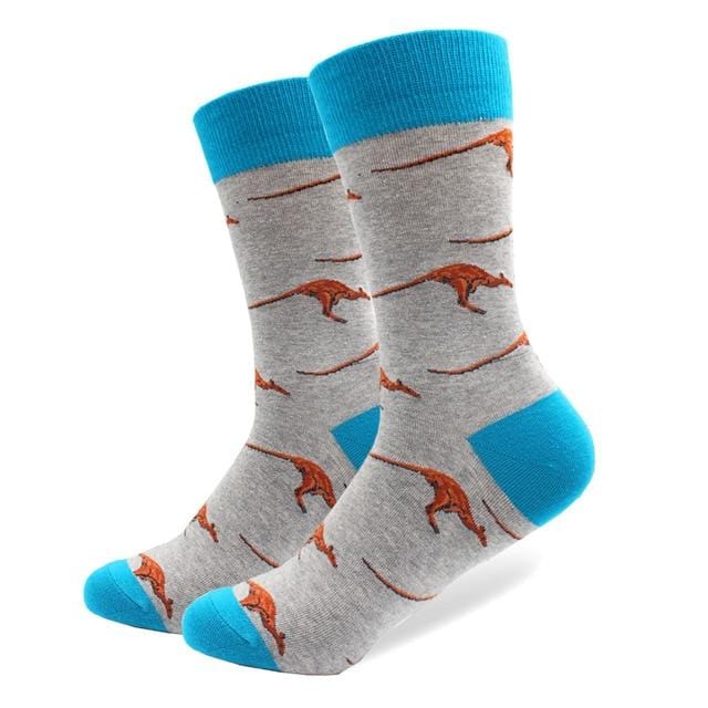 1 paire de chaussettes en coton peigné pour hommes, marque amusante, nouveauté, motif tigre Koala kangourou, robe colorée, chaussettes de mariage décontractées