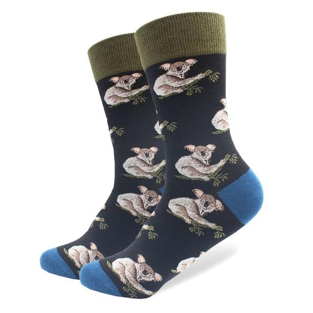 1 Paar lustige gekämmte Baumwolle Marken-Männer-Crew-Socken Neuheit Tiger Koala Känguru Muster buntes Kleid lässige Hochzeitssocken