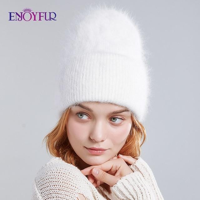 ENJOYFUR hiver chapeaux pour femmes chaud long lapin fourrure cheveux femme casquettes mode couleurs unies large manchette jeune style bonnets