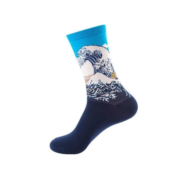 Chaussettes drôles pour hommes et femmes, en coton, requin, personnalité, Happy Art Van Gogh, peinture de renommée mondiale, chaussettes à huile, cadeau de noël