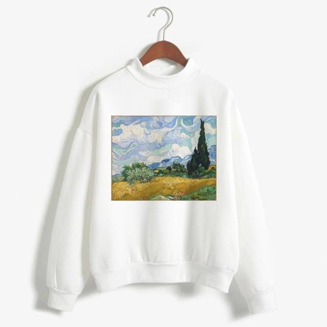 Kpop Fashion Hoodies Van Gogh Art Oil Paint Harajuku Michelangelo Ulzzang Vintage Long Sleeve Hoody Ladies Oversized Sweatshirt